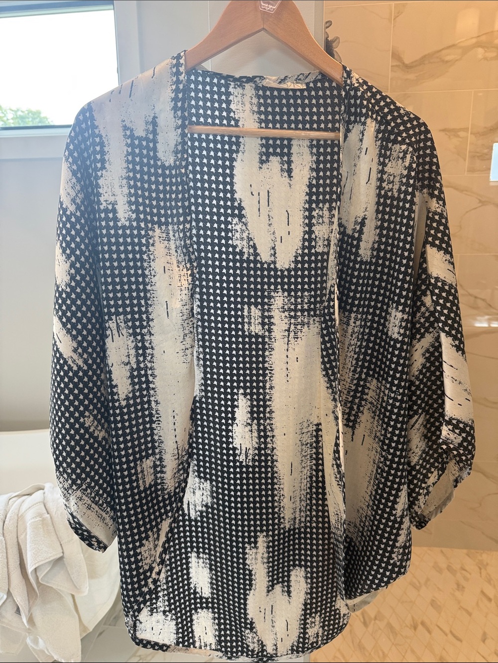 Free People Black and White Abstract Houndstooth Kimono